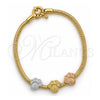 Oro Laminado Charm Bracelet, Gold Filled Style Feet and Rat Tail Design, Polished, Tricolor, 03.63.1180.07 (03 MM Thickness, 7 Inches Length)