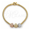 Oro Laminado Charm Bracelet, Gold Filled Style Feet and Rat Tail Design, Polished, Tricolor, 03.63.1180.06 (03 MM Thickness, 6 Inches Length)