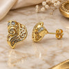 Oro Laminado Stud Earring, Gold Filled Style Leaf Design, with White Crystal, Polished, Golden Finish, 02.59.0037
