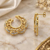 Oro Laminado Stud Earring, Gold Filled Style Flower Design, with White Cubic Zirconia, Polished, Golden Finish, 02.59.0034 *PROMO*