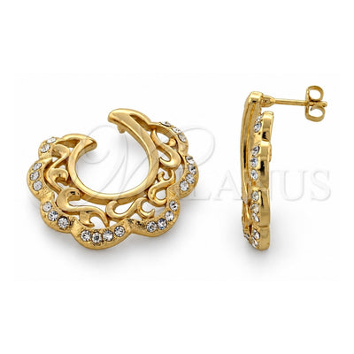 Oro Laminado Stud Earring, Gold Filled Style Flower Design, with White Cubic Zirconia, Polished, Golden Finish, 02.59.0034 *PROMO*