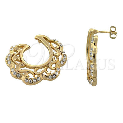 Oro Laminado Stud Earring, Gold Filled Style Flower Design, with White Cubic Zirconia, Polished, Golden Finish for wholesale, main product view