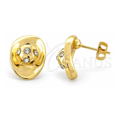 Oro Laminado Stud Earring, Gold Filled Style with White Crystal, Polished, Golden Finish, 02.59.0030 *PROMO*