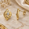 Oro Laminado Stud Earring, Gold Filled Style Greek Key and Evil Eye Design, with White Crystal, Polished, Golden Finish, 02.59.0032 *PROMO*