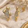 Oro Laminado Stud Earring, Gold Filled Style Bird Design, with White Crystal, Polished, Golden Finish, 02.59.0040