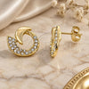Oro Laminado Stud Earring, Gold Filled Style Moon Design, with White Crystal, Polished, Golden Finish, 02.59.0046
