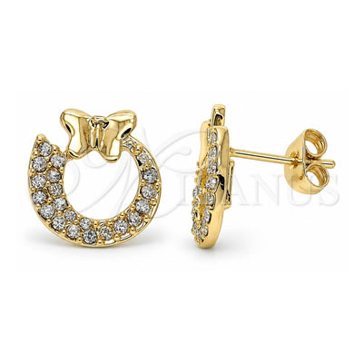 Oro Laminado Stud Earring, Gold Filled Style Butterfly Design, with White Crystal, Polished, Golden Finish, 02.59.0047