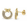 Oro Laminado Stud Earring, Gold Filled Style Butterfly Design, with White Crystal, Polished, Golden Finish, 02.59.0047