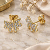 Oro Laminado Stud Earring, Gold Filled Style Bow Design, with White Crystal, Polished, Golden Finish, 02.59.0061
