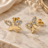 Oro Laminado Stud Earring, Gold Filled Style Butterfly Design, with White Crystal, Polished, Golden Finish, 02.59.0054