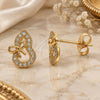 Oro Laminado Stud Earring, Gold Filled Style Bow Design, with White Micro Pave, Polished, Golden Finish, 02.122.0075