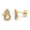 Oro Laminado Stud Earring, Gold Filled Style Bow Design, with White Micro Pave, Polished, Golden Finish, 02.122.0075