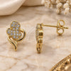 Oro Laminado Stud Earring, Gold Filled Style Heart Design, with White Micro Pave, Polished, Golden Finish, 02.122.0079