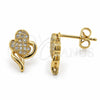 Oro Laminado Stud Earring, Gold Filled Style Heart Design, with White Micro Pave, Polished, Golden Finish, 02.122.0079