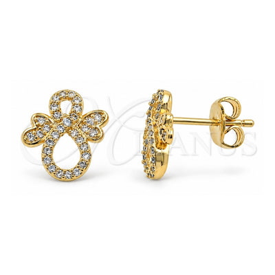 Oro Laminado Stud Earring, Gold Filled Style Infinite Design, with White Micro Pave, Polished, Golden Finish, 02.122.0077