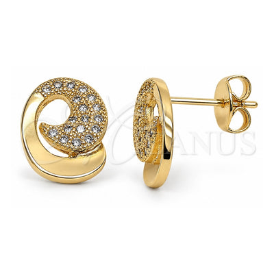 Oro Laminado Stud Earring, Gold Filled Style with White Micro Pave, Polished, Golden Finish, 02.195.0039