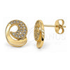 Oro Laminado Stud Earring, Gold Filled Style with White Micro Pave, Polished, Golden Finish, 02.195.0039