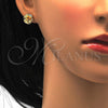 Oro Laminado Stud Earring, Gold Filled Style Flower Design, with White Micro Pave, Polished, Golden Finish, 02.195.0030