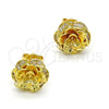 Oro Laminado Stud Earring, Gold Filled Style Flower Design, with White Micro Pave, Polished, Golden Finish, 02.195.0030