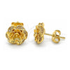 Oro Laminado Stud Earring, Gold Filled Style Flower Design, with White Micro Pave, Polished, Golden Finish, 02.195.0030