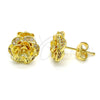 Oro Laminado Stud Earring, Gold Filled Style Flower Design, with White Micro Pave, Polished, Golden Finish, 02.195.0030