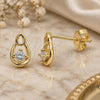 Oro Laminado Stud Earring, Gold Filled Style Teardrop Design, with White Cubic Zirconia, Polished, Golden Finish, 02.165.0152