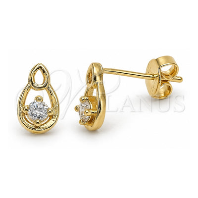 Oro Laminado Stud Earring, Gold Filled Style Teardrop Design, with White Cubic Zirconia, Polished, Golden Finish, 02.165.0152