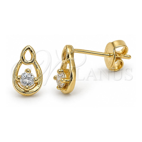 Oro Laminado Stud Earring, Gold Filled Style Teardrop Design, with White Cubic Zirconia, Polished, Golden Finish, 02.165.0152