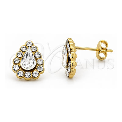 Oro Laminado Stud Earring, Gold Filled Style Teardrop Design, with White Crystal, Polished, Golden Finish, 02.59.00052.1