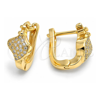 Oro Laminado Huggie Hoop, Gold Filled Style with White Micro Pave, Polished, Golden Finish, 02.156.0160