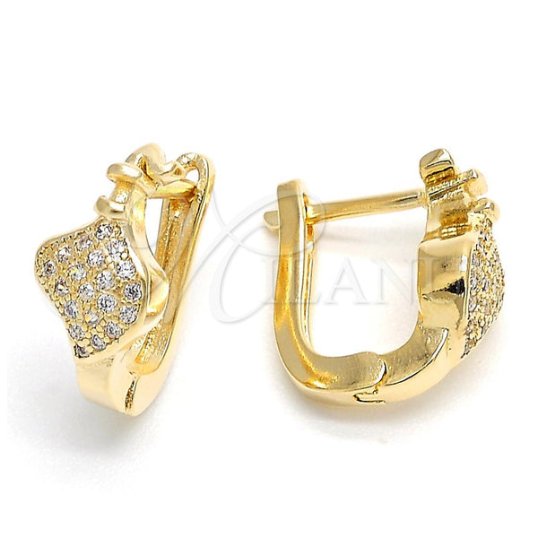 Oro Laminado Huggie Hoop, Gold Filled Style with White Micro Pave, Polished, Golden Finish, 02.156.0160