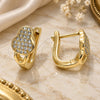 Oro Laminado Huggie Hoop, Gold Filled Style with White Micro Pave, Polished, Golden Finish, 02.156.0157