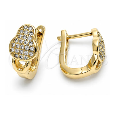 Oro Laminado Huggie Hoop, Gold Filled Style with White Micro Pave, Polished, Golden Finish, 02.156.0157