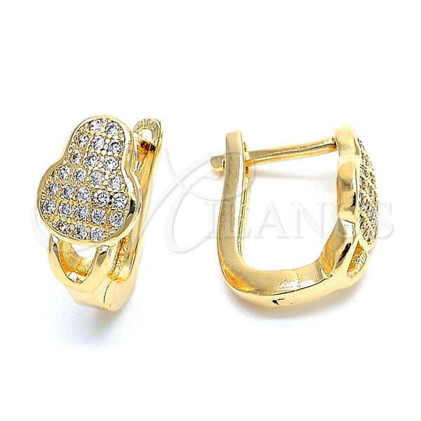 Oro Laminado Huggie Hoop, Gold Filled Style with White Micro Pave, Polished, Golden Finish, 02.156.0157