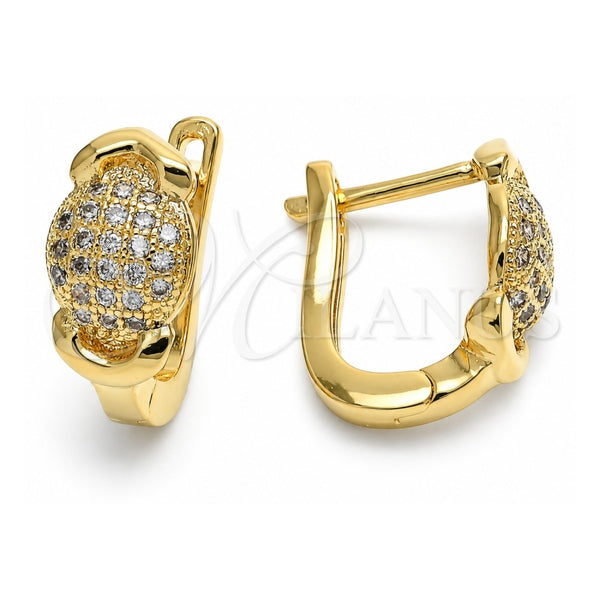 Oro Laminado Huggie Hoop, Gold Filled Style with White Micro Pave, Polished, Golden Finish, 02.156.0158