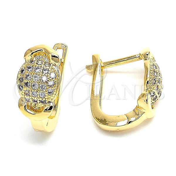 Oro Laminado Huggie Hoop, Gold Filled Style with White Micro Pave, Polished, Golden Finish, 02.156.0158
