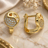 Oro Laminado Huggie Hoop, Gold Filled Style Filigree Design, with White Micro Pave, Polished, Golden Finish, 02.156.0161