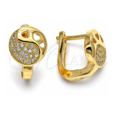 Oro Laminado Huggie Hoop, Gold Filled Style Filigree Design, with White Micro Pave, Polished, Golden Finish, 02.156.0161