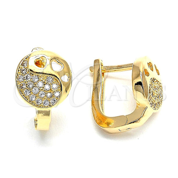 Oro Laminado Huggie Hoop, Gold Filled Style Filigree Design, with White Micro Pave, Polished, Golden Finish, 02.156.0161