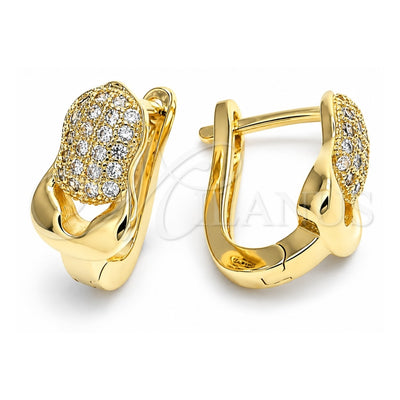 Oro Laminado Huggie Hoop, Gold Filled Style with White Micro Pave, Polished, Golden Finish, 02.156.0166