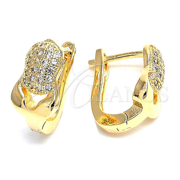 Oro Laminado Huggie Hoop, Gold Filled Style with White Micro Pave, Polished, Golden Finish, 02.156.0166