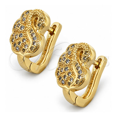 Oro Laminado Huggie Hoop, Gold Filled Style Swan and Bird Design, with White Micro Pave, Polished, Golden Finish, 02.156.0162