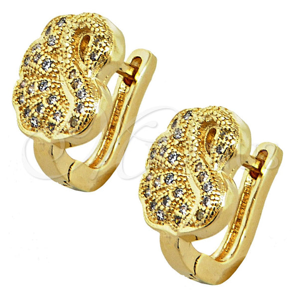 Oro Laminado Huggie Hoop, Gold Filled Style Swan and Bird Design, with White Micro Pave, Polished, Golden Finish, 02.156.0162