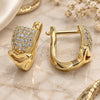Oro Laminado Huggie Hoop, Gold Filled Style Heart and Love Design, with White Micro Pave, Polished, Golden Finish, 02.156.0165