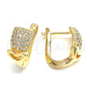 Oro Laminado Huggie Hoop, Gold Filled Style Heart and Love Design, with White Micro Pave, Polished, Golden Finish, 02.156.0165