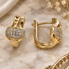 Oro Laminado Huggie Hoop, Gold Filled Style Heart and Love Design, with White Micro Pave, Polished, Golden Finish, 02.156.0159
