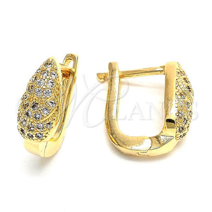 Oro Laminado Huggie Hoop, Gold Filled Style Teardrop Design, with White Micro Pave, Polished, Golden Finish, 02.156.0163
