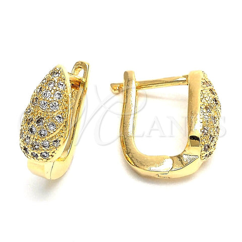 Oro Laminado Huggie Hoop, Gold Filled Style Teardrop Design, with White Micro Pave, Polished, Golden Finish, 02.156.0163