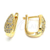 Oro Laminado Huggie Hoop, Gold Filled Style Teardrop Design, with White Micro Pave, Polished, Golden Finish, 02.156.0163