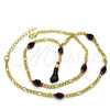 Oro Laminado Fancy Necklace, Gold Filled Style Figa Hand Design, with Black and Orange Red Crystal, Polished, Golden Finish, 5.039.008.18 (03 MM Thickness, 18 Inches Length)